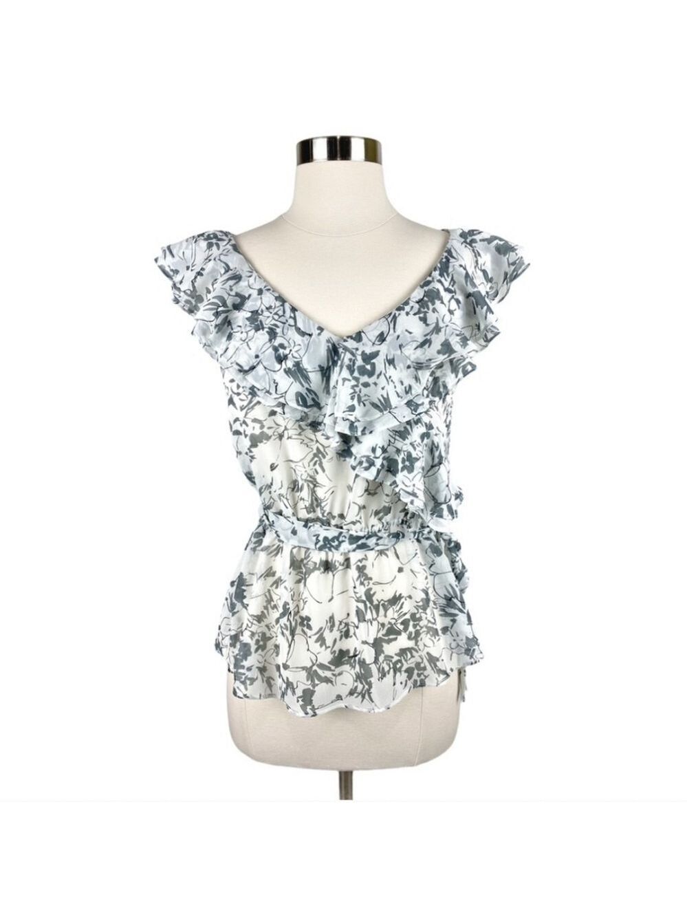 Express Ruffled Floral Sleeveless Wrap Blouse Top XS